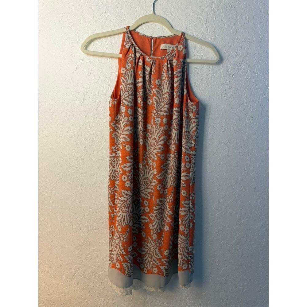 Ann Taylor LOFT Orange Floral Paisley Sleeveless Shift Dress Lace Hem Size 2P